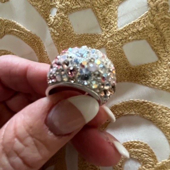Swarovski Fully Cut Crystal Glitter Pink White Chunky Ring Size 60, US 9 - Picture 3 of 6